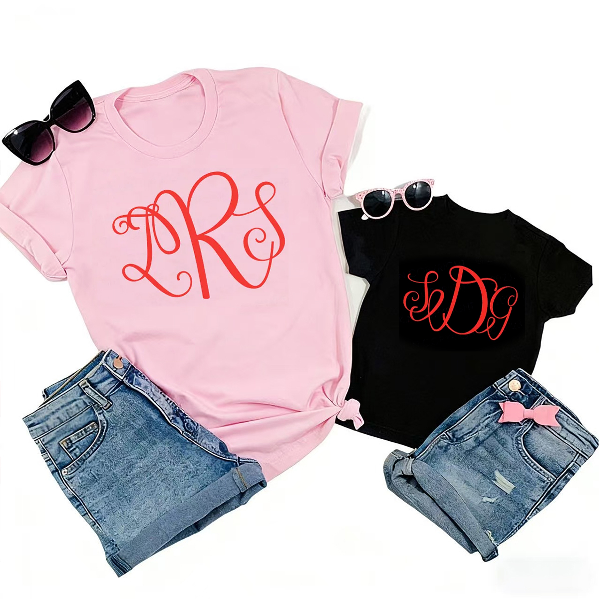Fancy Cursive Monogram Matching Valentine's Shirts