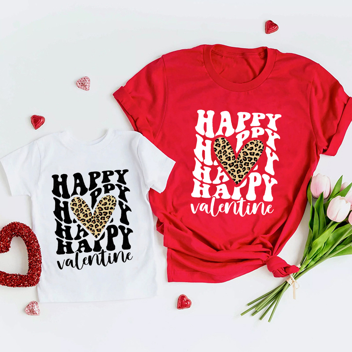 Stacked Happy Matching Valentine's Shirts