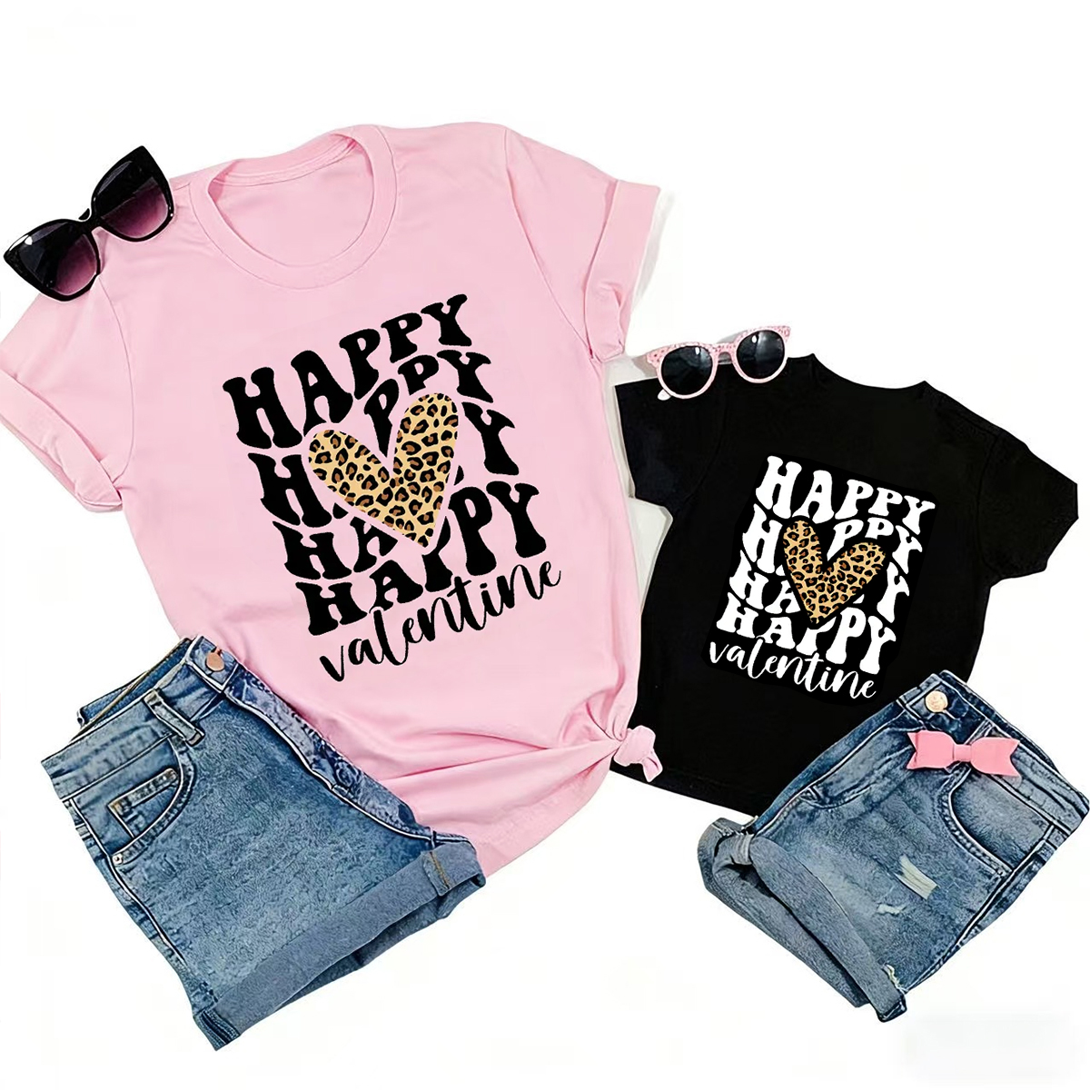 Stacked Happy Matching Valentine's Shirts