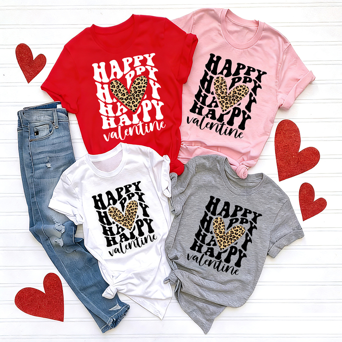 Stacked Happy Matching Valentine's Shirts