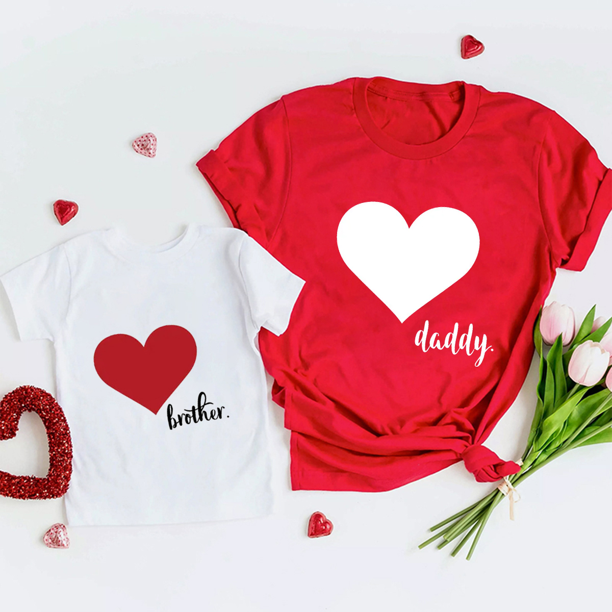 Dad Mama And Me Red Hearts Matching Valentine's Shirts