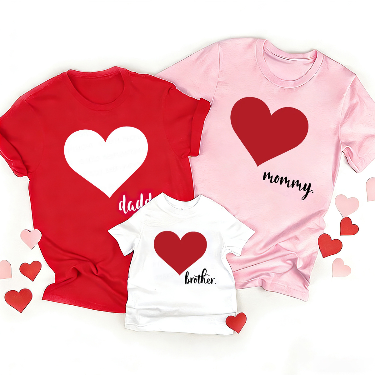 Dad Mama And Me Red Hearts Matching Valentine's Shirts