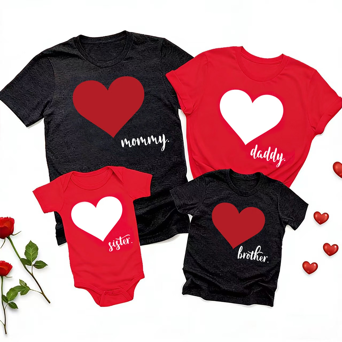 Dad Mama And Me Red Hearts Matching Valentine's Shirts