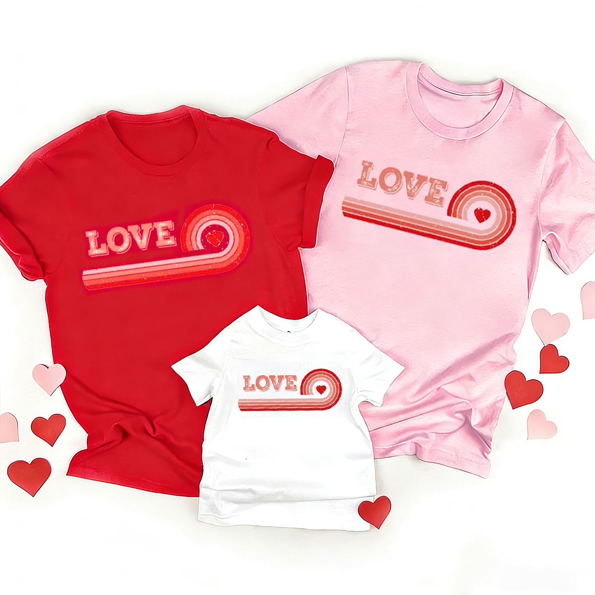 Retro Rainbow Heart Matching Valentine's Shirts