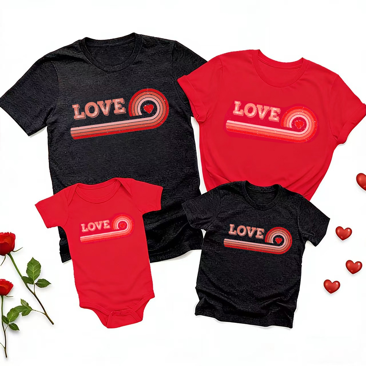 Retro Rainbow Heart Matching Valentine's Shirts