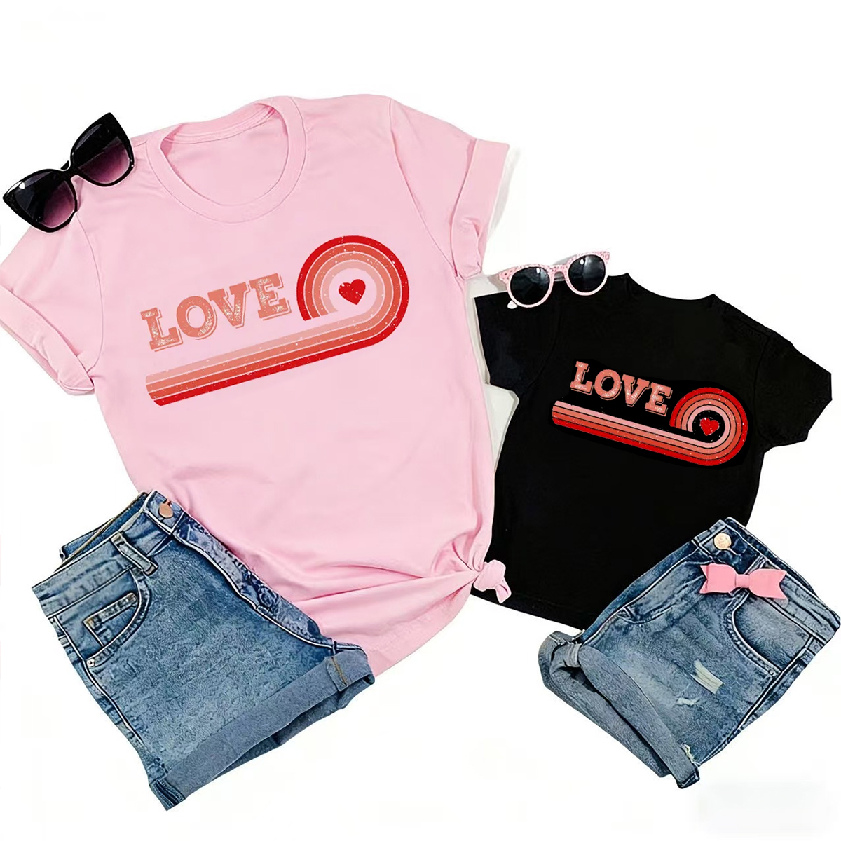 Retro Rainbow Heart Matching Valentine's Shirts