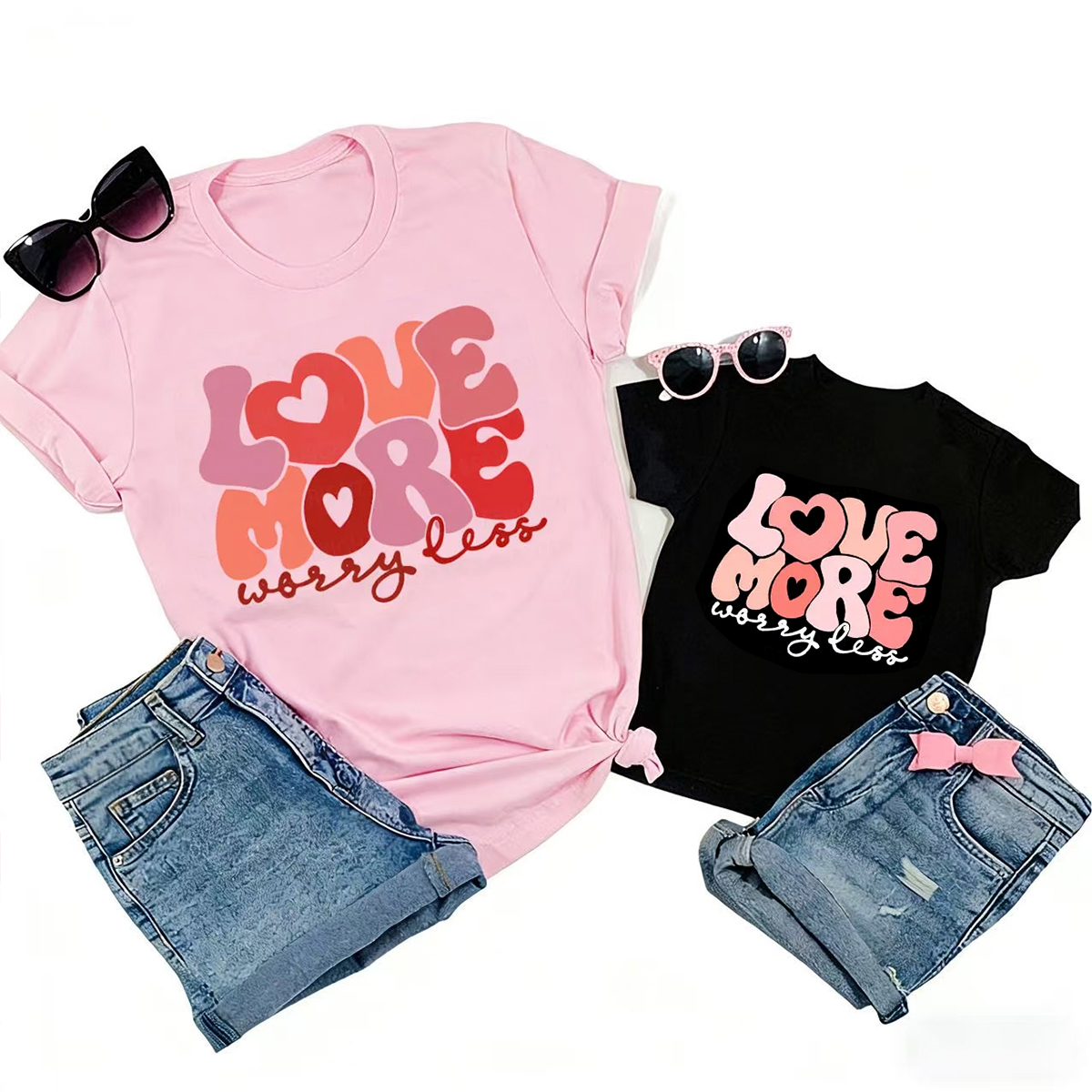 Love More Worry Less Valentine's Day Family Shirt