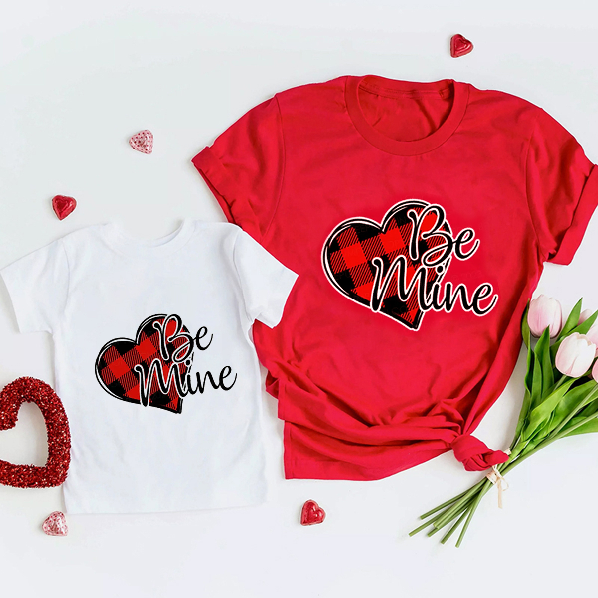 Checkerboard Be Mine Matching Valentine's Shirts