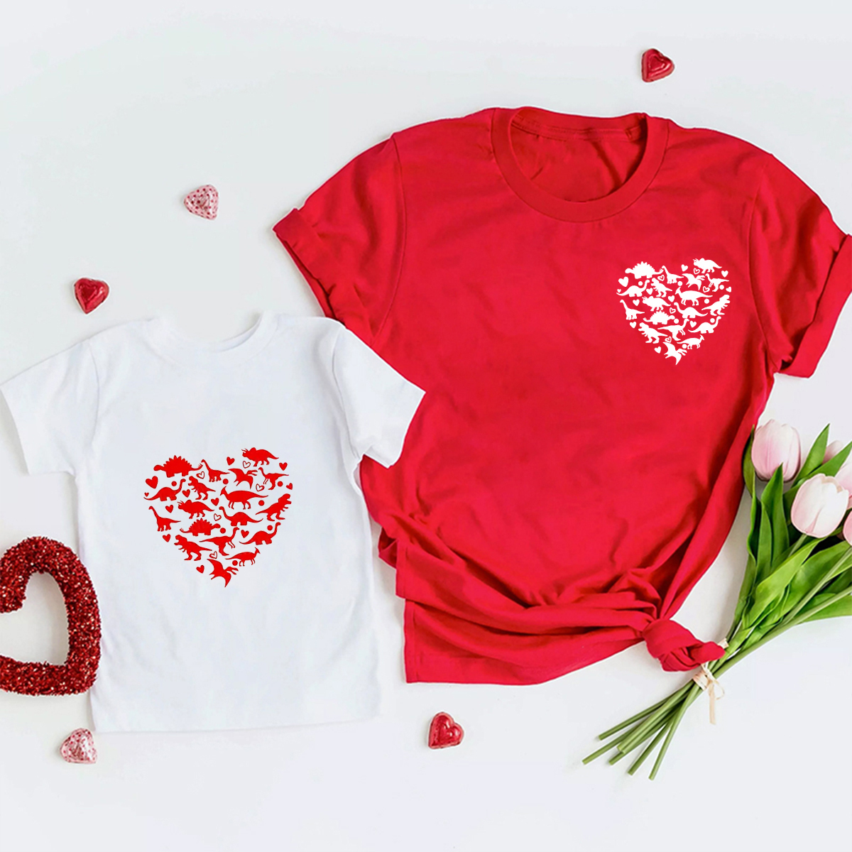Love Dinosaurs Valentine's Day Family Matching Shirts