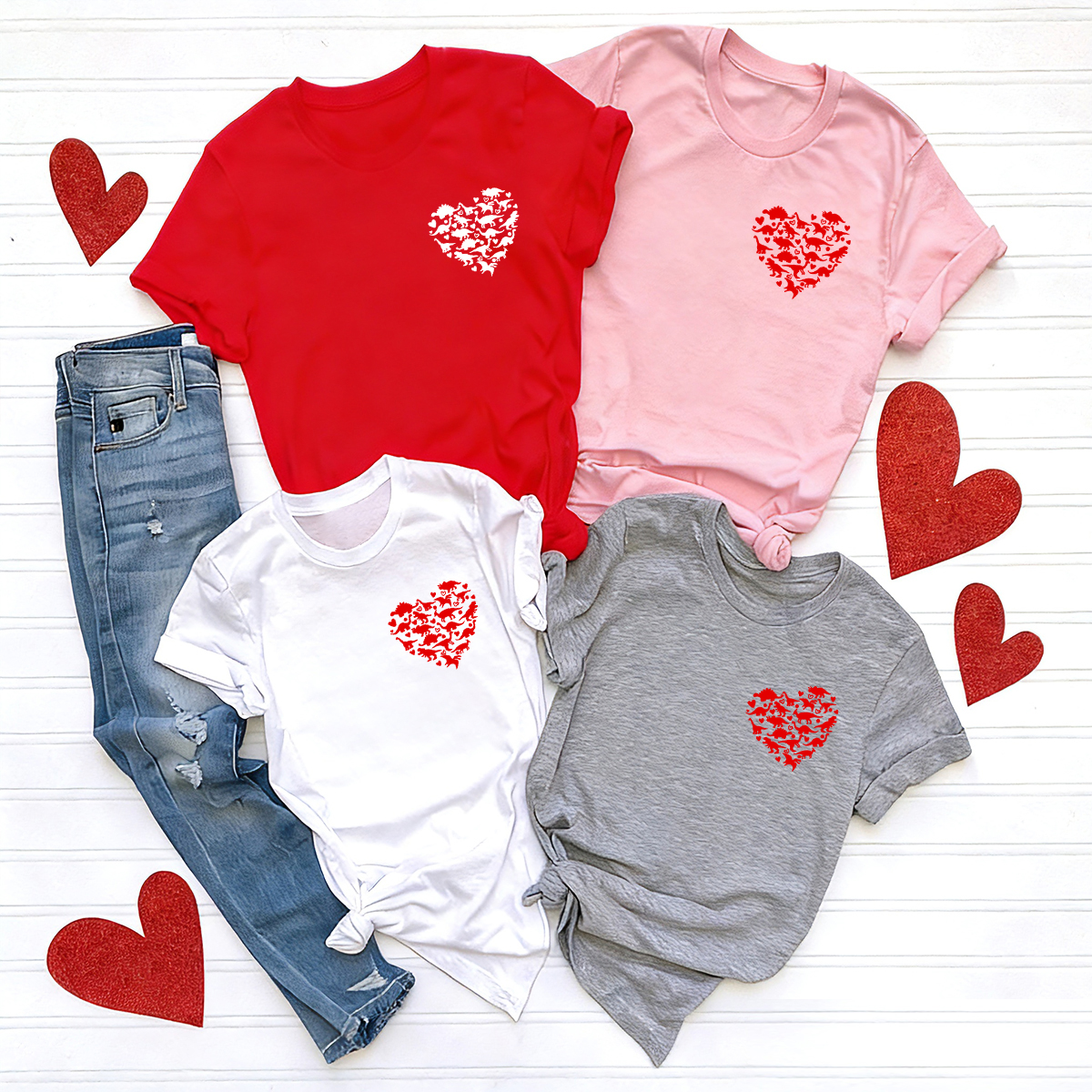 Love Dinosaurs Valentine's Day Family Matching Shirts