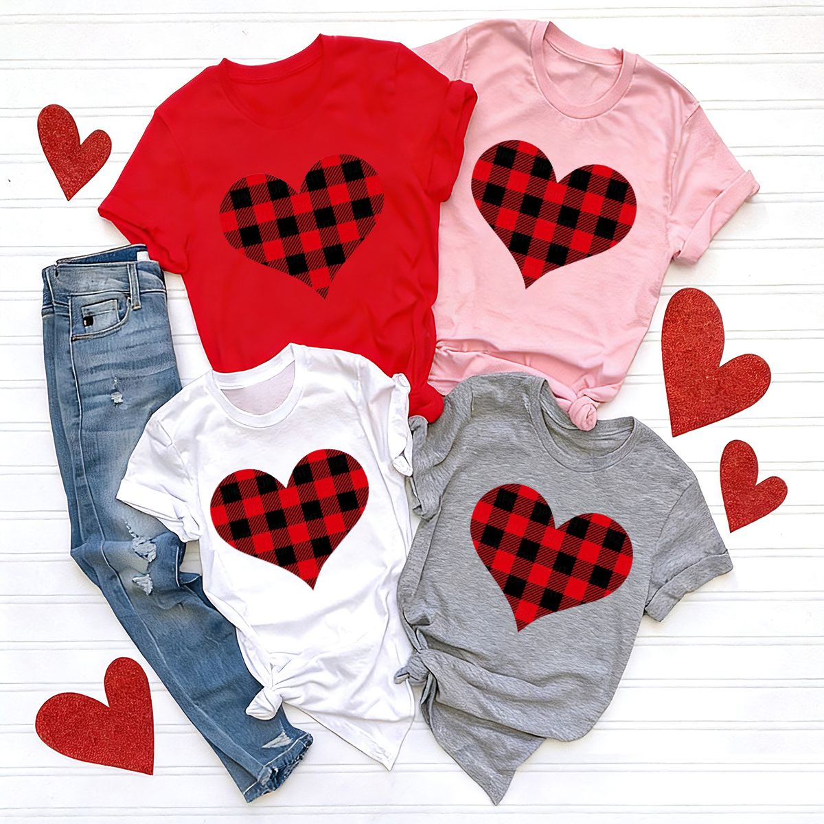 Buffalo Plaid Valentine's Day Family Matching Shirts