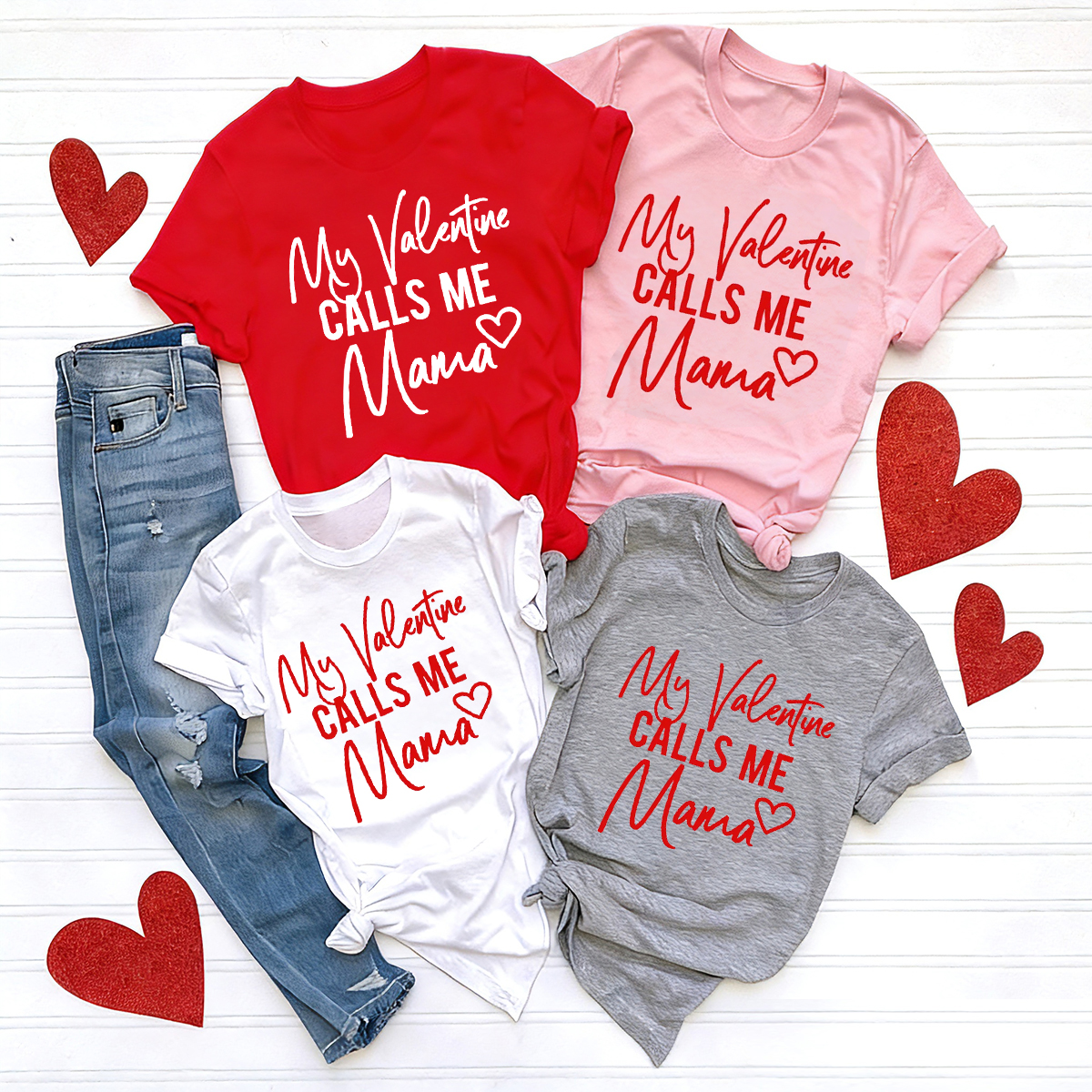 My Valentine Calls Me Mama Matching Mommy and Me Shirts