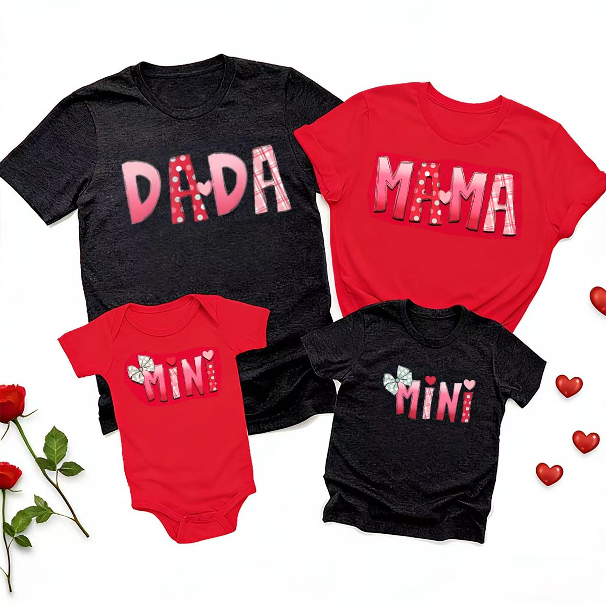 Mama Dad Mini Pink Red Mint Valentine's Family Matching Shirts