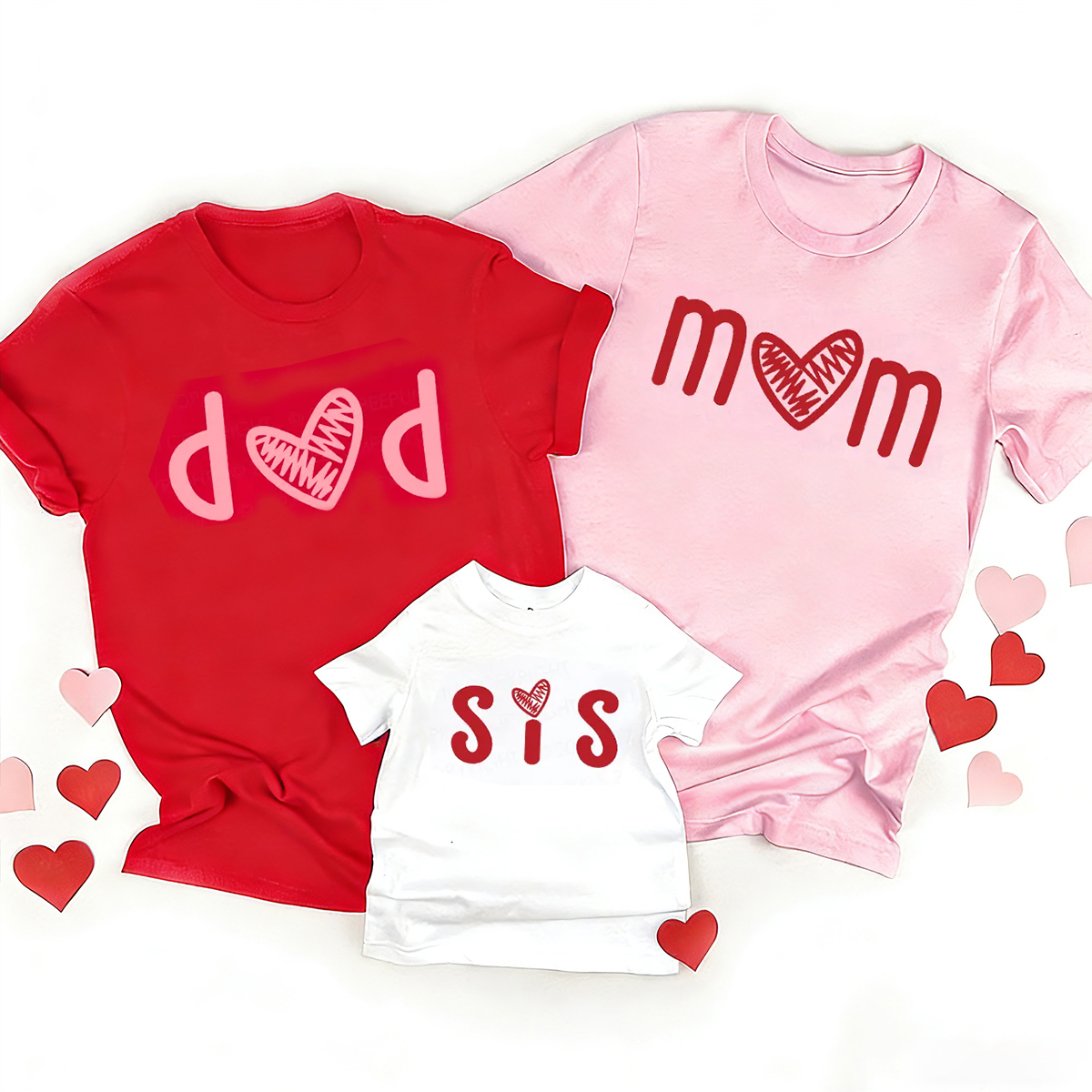 Pink and Red Heart Valentine's Family Matching Shirts