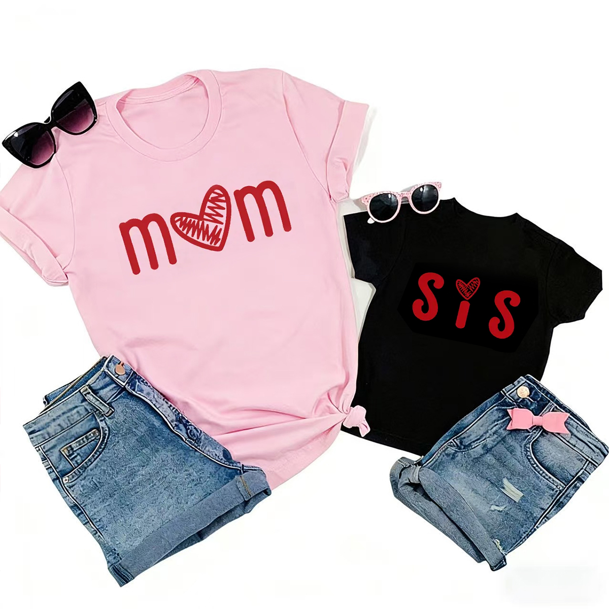 Pink and Red Heart Valentine's Family Matching Shirts