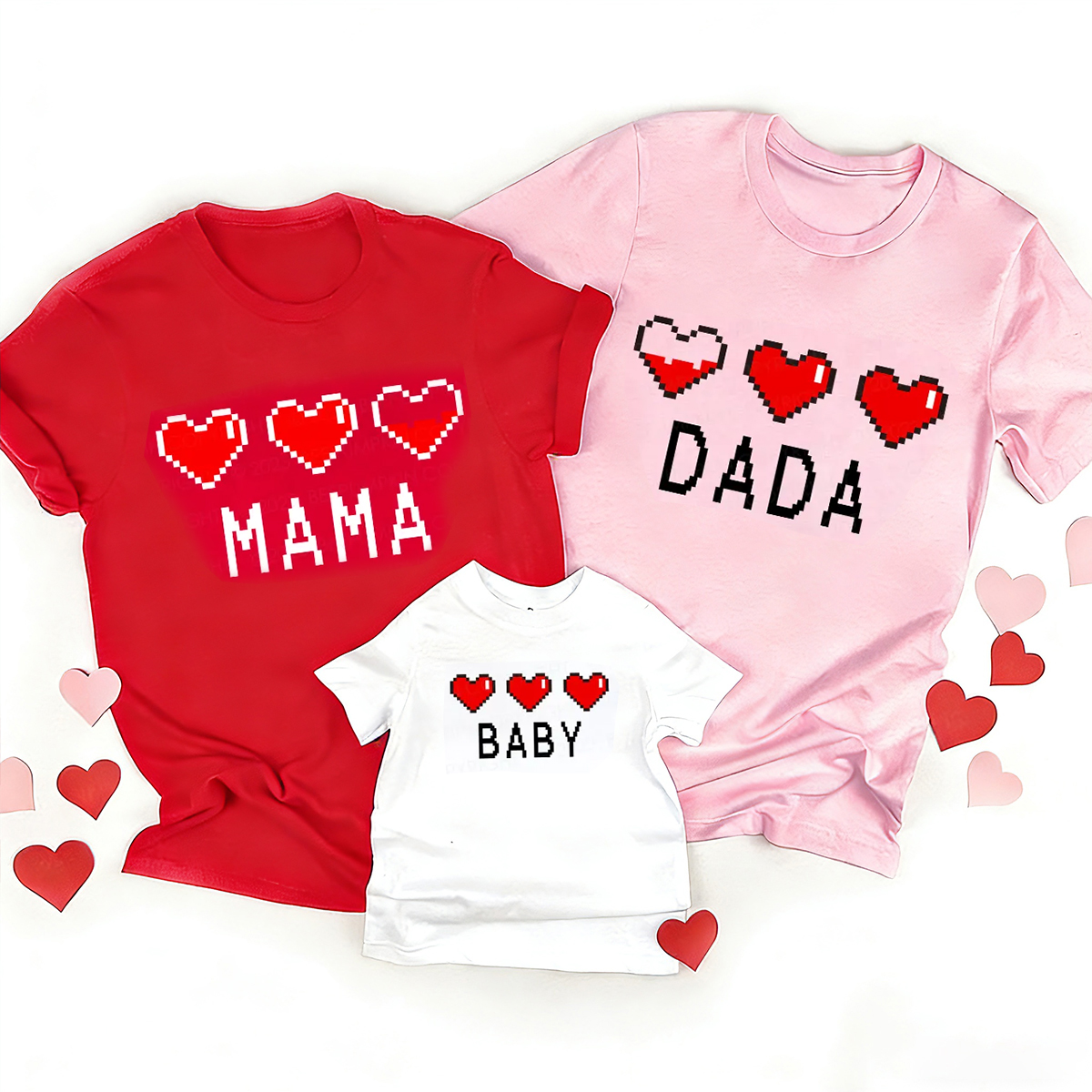 Personalized Pixel Heart Gift Valentine's Shirts For Family