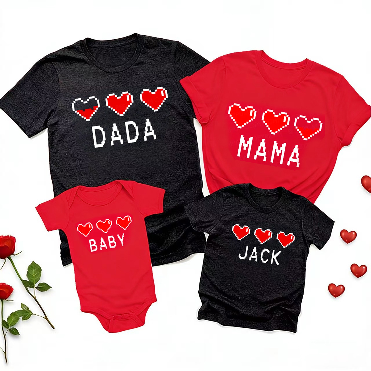Personalized Pixel Heart Gift Valentine's Shirts For Family