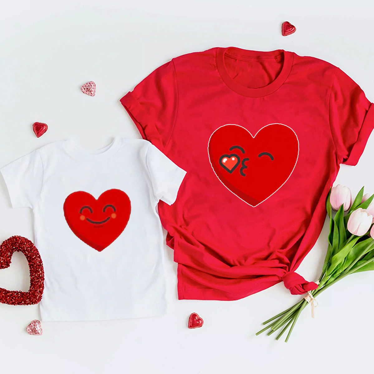 Heart Emoji Valentines Family Matching Shirts