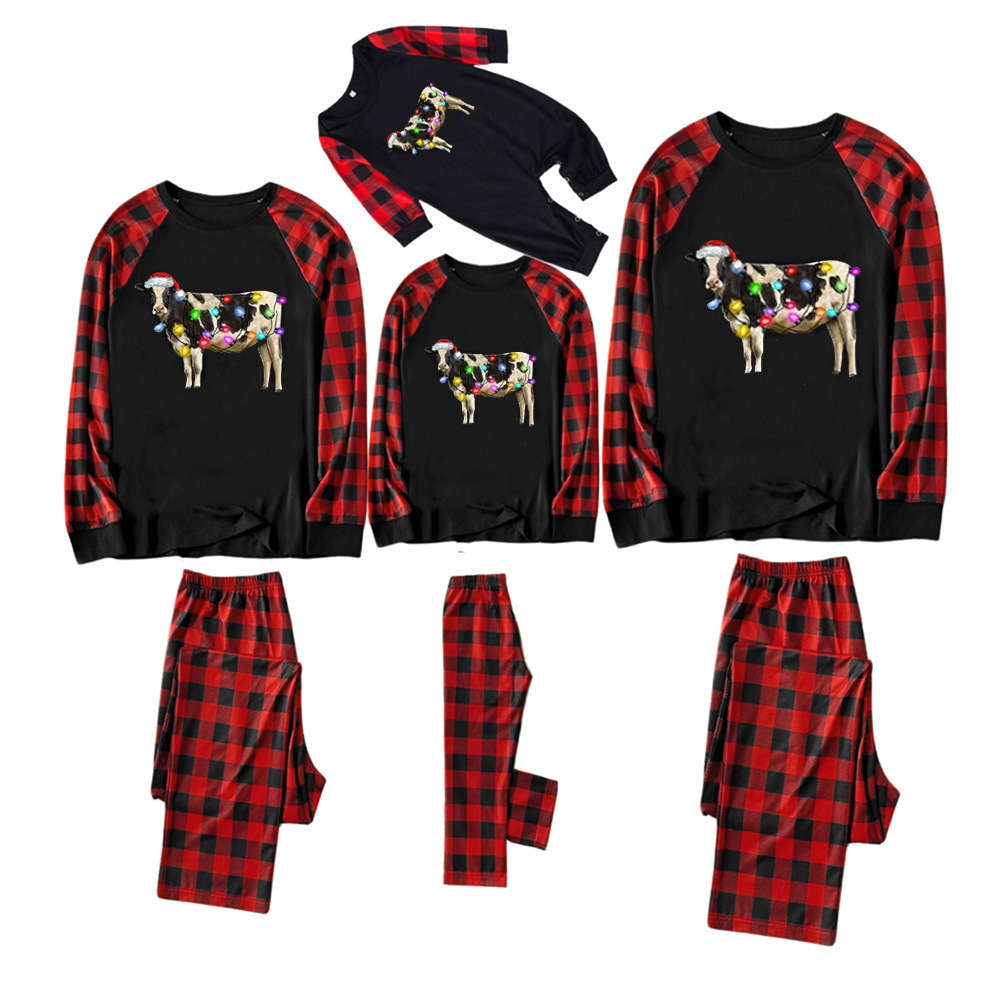 Christmas Light&Cow Family Matching Pajamas