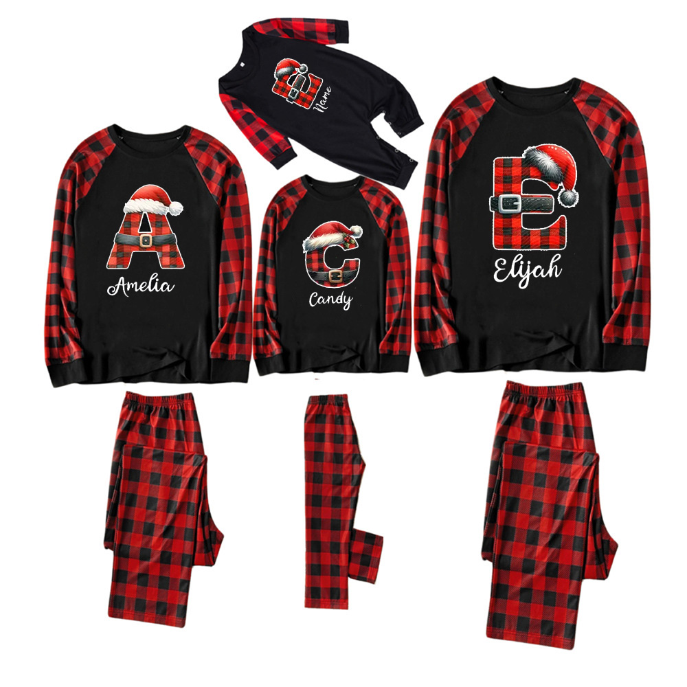 Personalized Reindeer Santa Claus Christmas Plaid Letters Pajamas