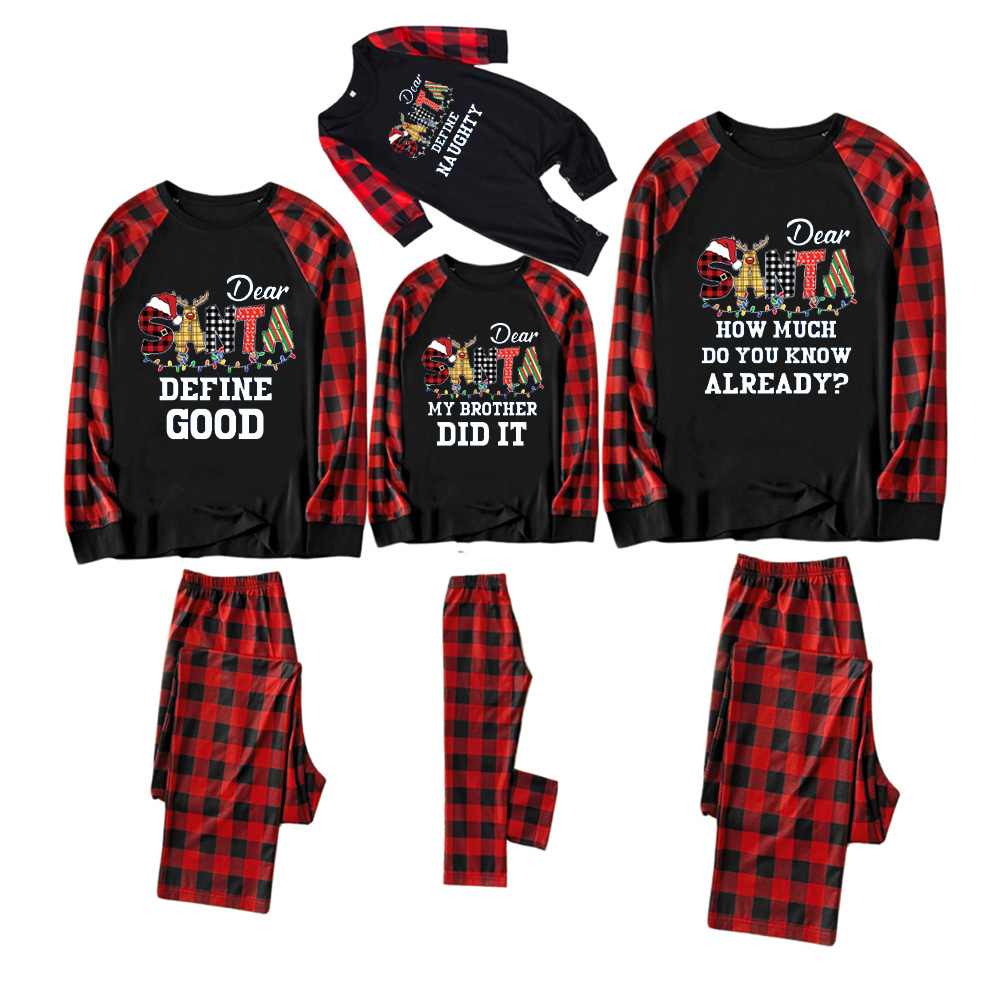 Dear Santa Spelling Design Christmas Family Matching Blue Pajamas
