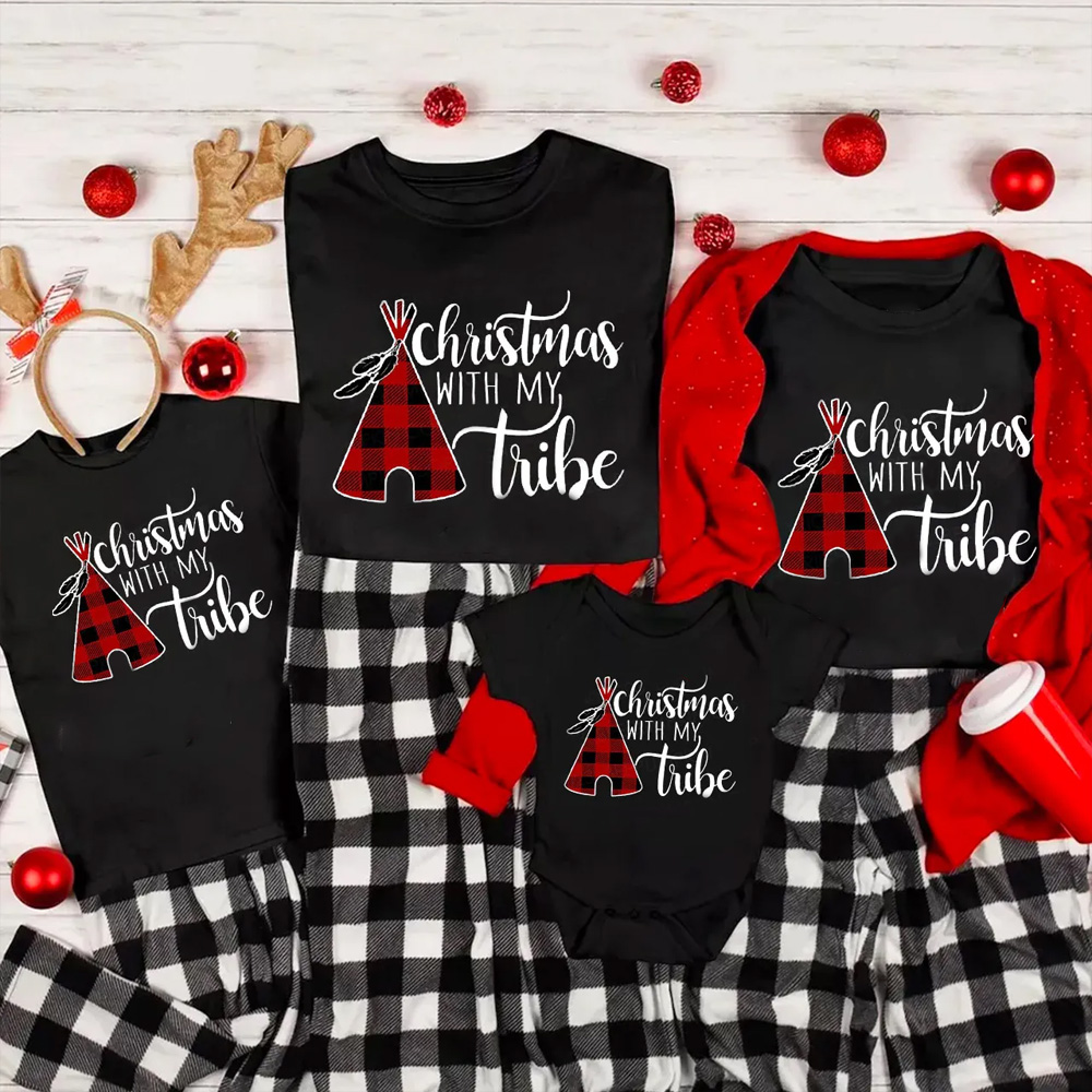 Christmas With My Tribe Family Matching Shirts