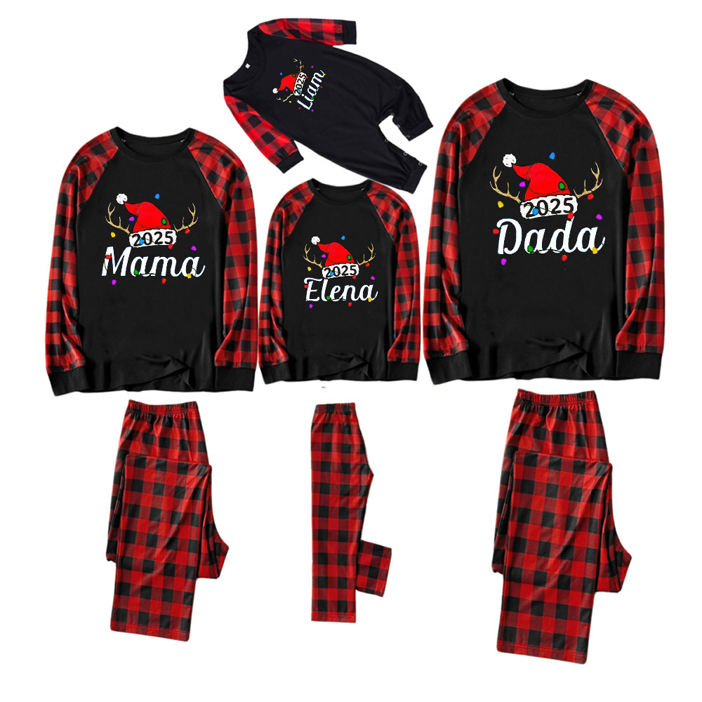 Personalized Jolly Antlers & Lights 2025 Matching Blue Pajamas