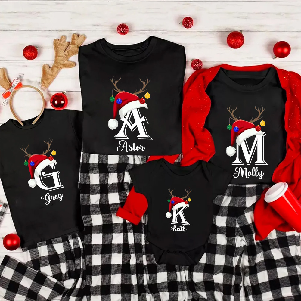 Personalized Name Santa Hat Family Matching T-Shirts