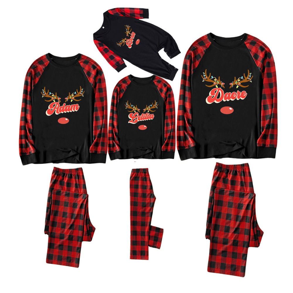 Personalized Antlers Name Christmas Family Matching Pajamas