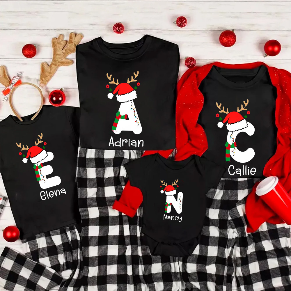 Personalized Christmas Alphabet Name Family Matching T-Shirts