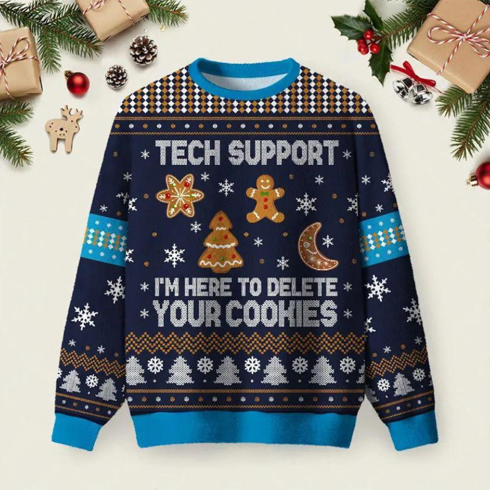 Tech Support Computer Programmer Blue Ugly Christmas Fuzzy Fleece Sweatshirt