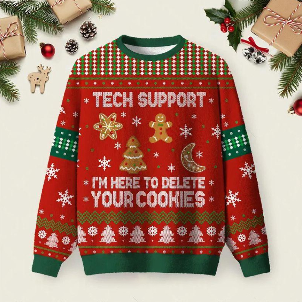 Tech Support Computer Programmer Red Ugly Christmas Fuzzy Fleece Sweatshirt