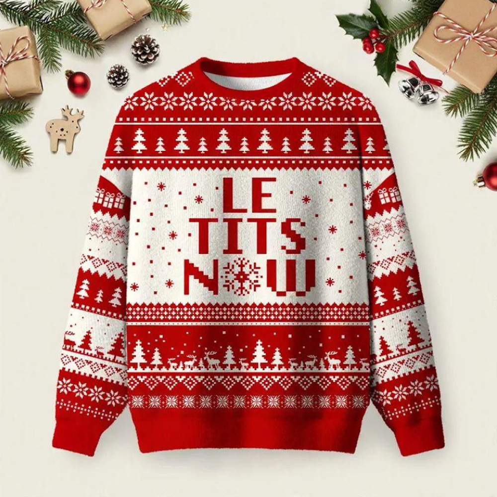 Le Tits Now Ugly Christmas Fuzzy Fleece Sweatshirt