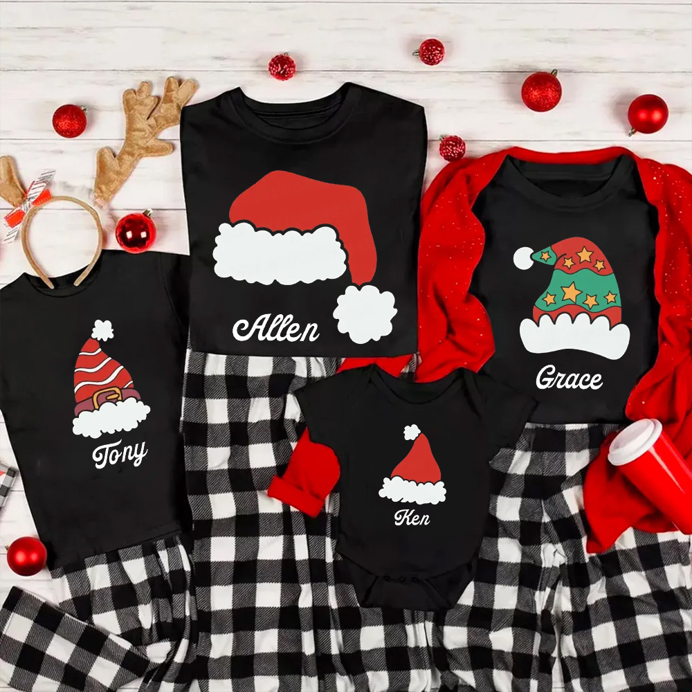 Personalized Santa Hat Christmas Family Matching T-Shirts