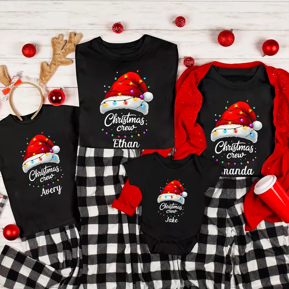 Personalized Christmas Lanterns Crew Family Matching T-Shirts