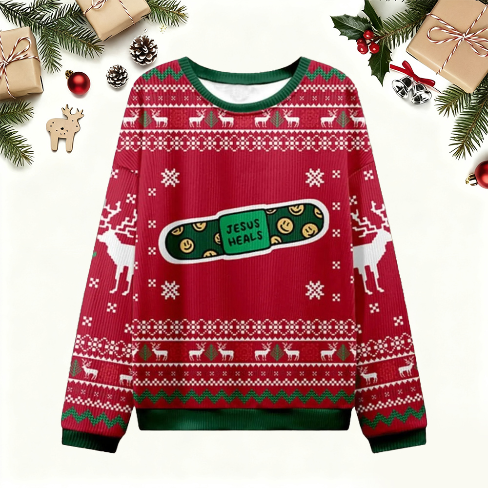 Jesus Heals Adhesive Bandage Christmas Ugly Sweater