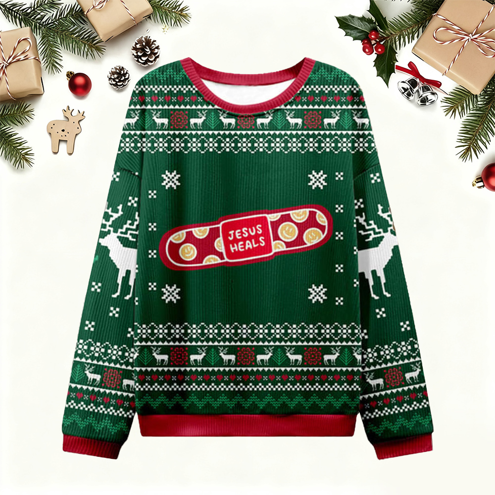 Heals Adhesive Bandage Jesus Christmas Ugly Sweater