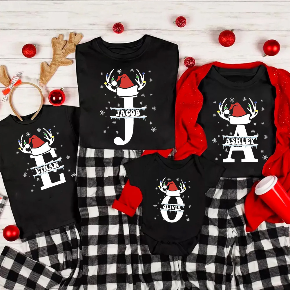 Custom Gift Monogrammed Family Christmas Shirts
