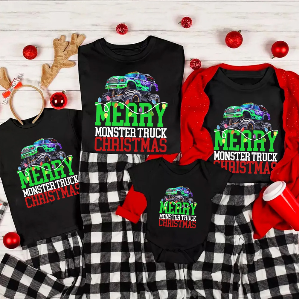Monster Truck Christmas Family Matching T-Shirts