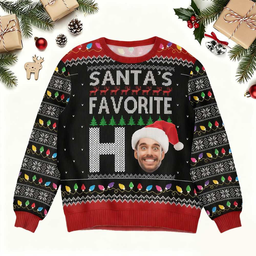 Santa's Favorite Ho Custom Photo Ugly Sweaters