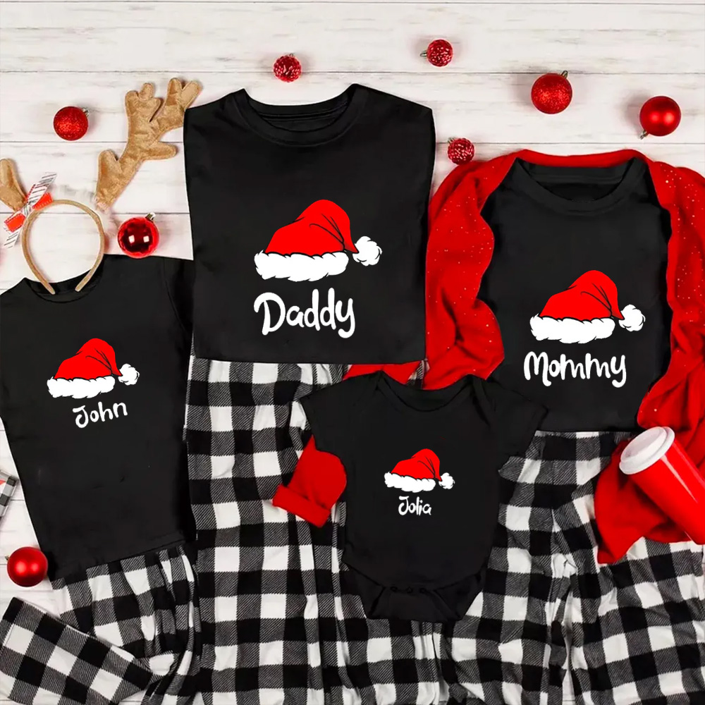 Red Santa Hat Custom Family T-Shirt