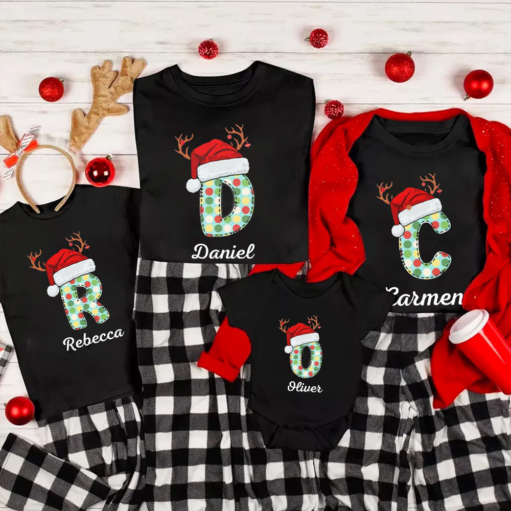 Personalized Monogram Christmas Party Family Matching T-Shirts