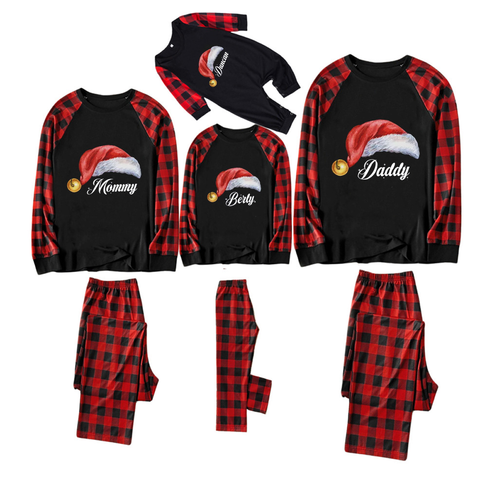 Personalized Watercolor Santa Hat Christmas Family Matching Pajamas