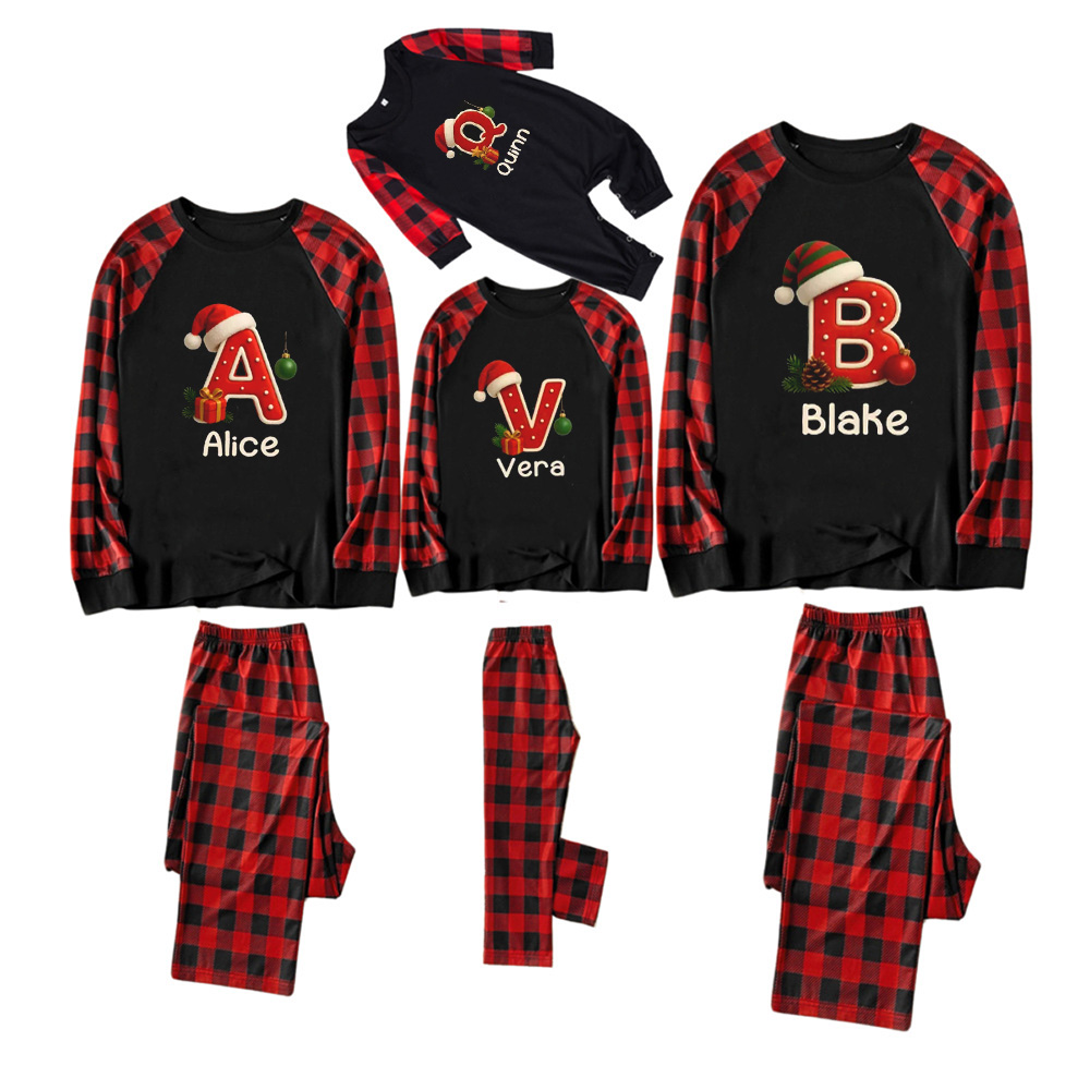 Personalized Santa Hat & Gift Alphabet Christmas Family Matching Pajamas