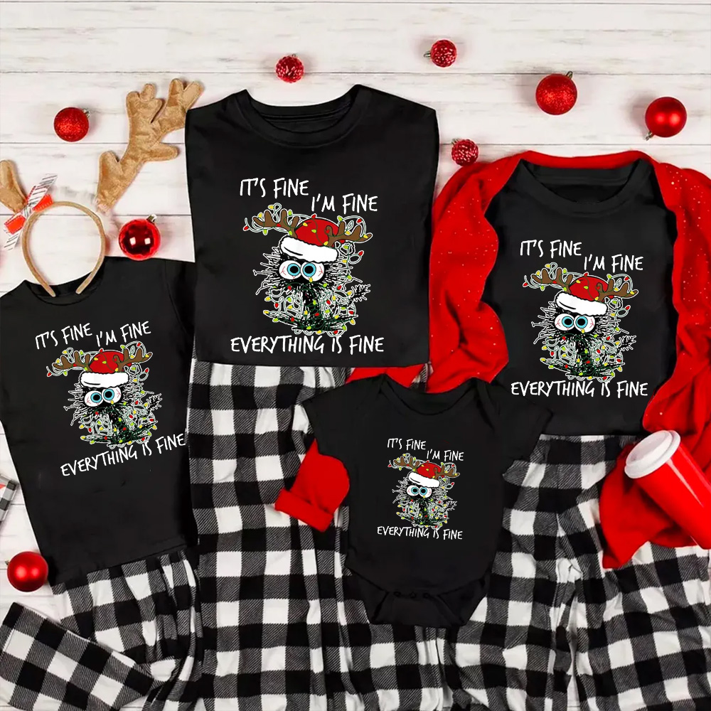 Christmas Cat Lover Everything is Fine Family Matching Tees