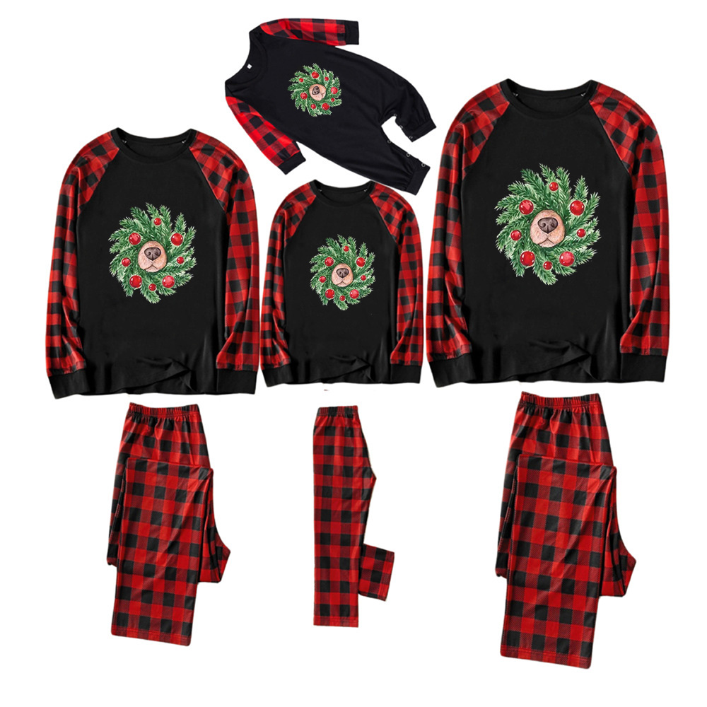 Dog Nose Christmas Wreath Christmas Family Matching Pajamas