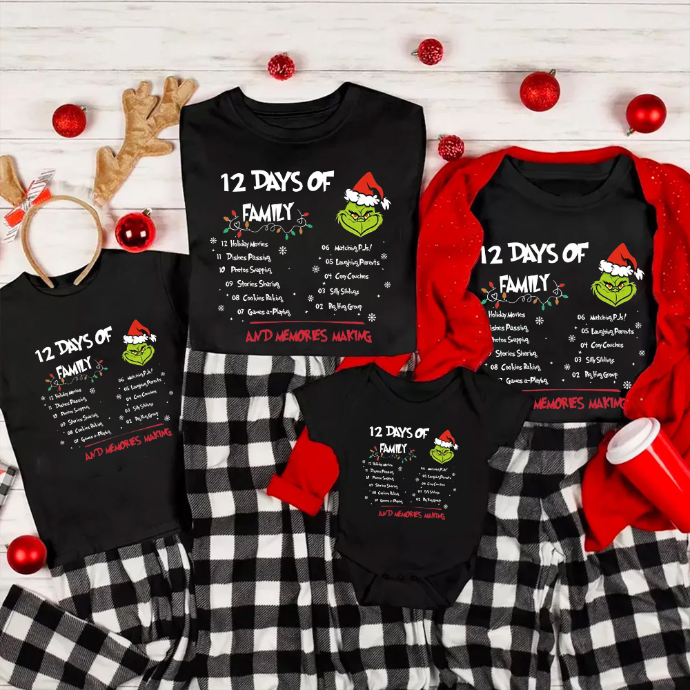12 Days Of Family Christmas Family Matching T-Shirts