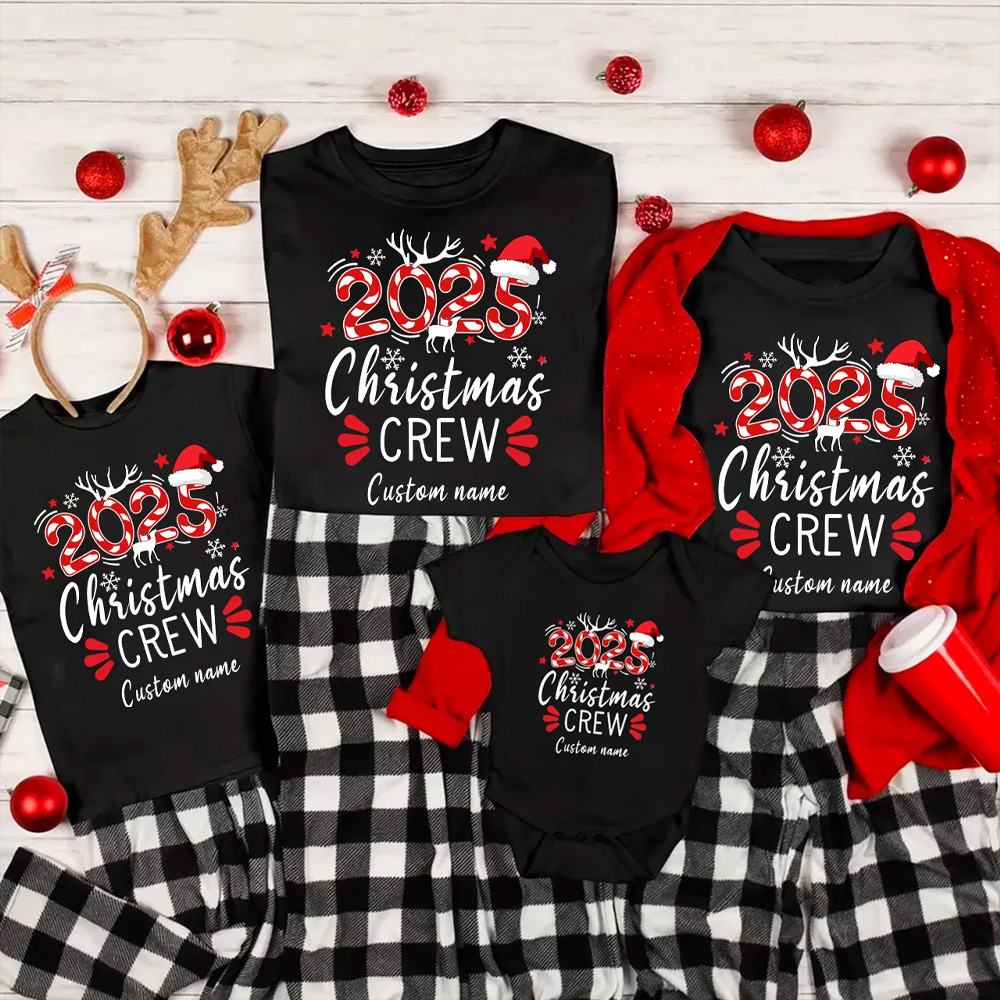 2025 Candy Cane Personalized Christmas Crew 2025 Family Matching T-Shirts