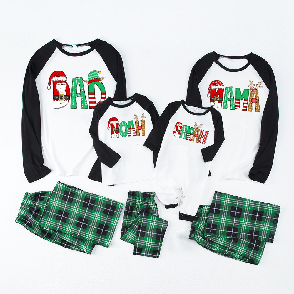 Personalized Cartoon Font Santa Family Matching Pajamas