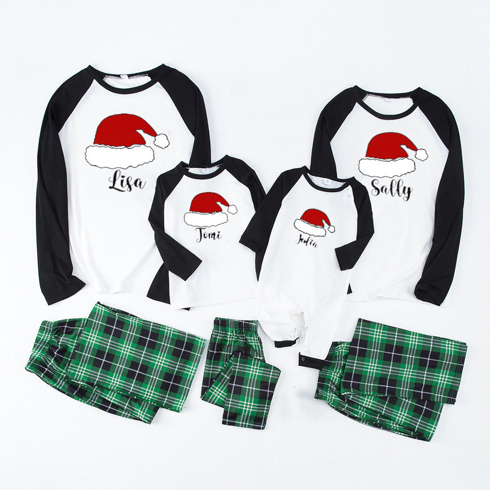 Red Hat Christmas Matching Blue Pajamas